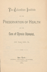 The Columbian Institute for the Preservation of Health and the Cure of Chronic Diseases, 142 East 34th St