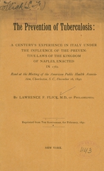 The prevention of tuberculosis: a century's experience in Italy under the influence of the preventive laws of the Kingdom of Naples, enacted in 1782