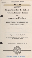 Regulations for the sale of viruses, serums, toxins, and analogous products in the District of Columbia and in interstate traffic