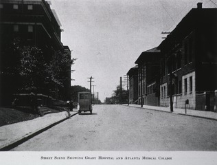 Street scene showing Grady Hospital and Atlanta Medical College