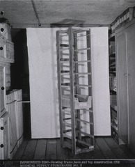 USN Medical Supply Storehouse NO. 3: Improved Bins- Showing frame, base, and top construction