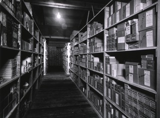 USN Medical Supply Storehouse NO. 3: Storage Facilities (shelving) Issue Storehouse Bldg. Cross-view of aisle