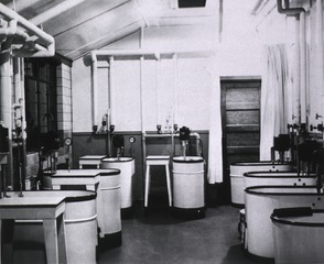 Physical Therapy Department, Deshon General Hospital, Butler, Pennsylvania: West end of whirlpool room, showing new addition
