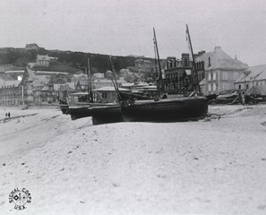 Base Hospital No. 2. Etretat, France: Panorama...showing Nurses' Quarters in background behind boats