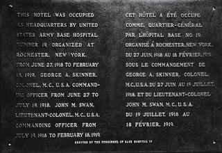 Bronze commemorative tablet sent to Vichy and placed on the International Hotel