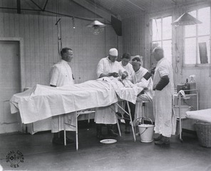 U. S. Army Base Hospital Number 21, Rouen, France: Operation on a soldier with a shrapnel wound in neck