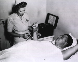 U.S. Army, DeWitt General Hospital, Auburn, California: Nurse administering an electrical muscle test to a patient