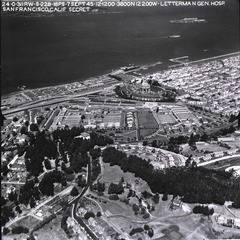 U.S. Army. Letterman General Hospital, Presidio, San Francisco, Ca: Aerial view