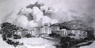 U.S. Army, Tripler General Hospital, Honolulu, Hawaii: View of the front of hospital from plan