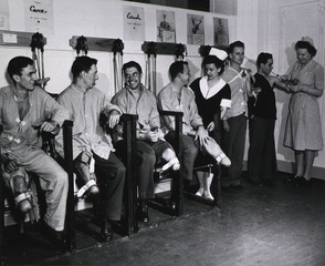 U.S. Army. Thomas M. England General Hospital, Atlantic City, N.J: Amputees exercising with pulleys