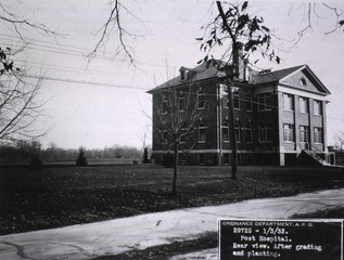 U.S. Army Station Hospital, Aberdeen Proving Grounds, Maryland: Rear view after grading and planting