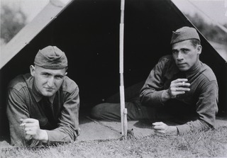 U.S. Medical Field Service School, Carlisle Barracks, Pennsylvania: R.O.T.C., Milstead and Murphy (Georgetown) lying in pup tent