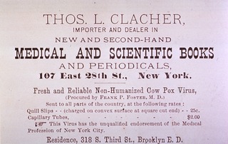Thos. L. Clacher, importer and dealer in new and second-hand medical and scientific books and periodicals