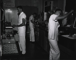 U.S. Naval Hospital, Bainbridge, MD: Corpsmen preparing prescriptions in the pharmacy