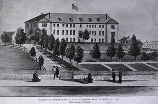 U.S. Marine Hospital, Boston, Ma: Front view showing building and grounds