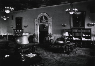 Mayo Clinic and Foundation, Rochester, Minn: Interior view- Main Reading Room of Library, showing book cases and tables