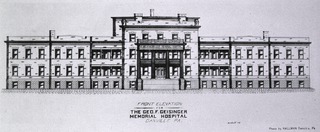 The George F. Geisinger Memorial Hospital, Danville, PA: Front elevation for the hospital from architect's drawing