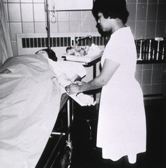 West Hudson Hospital, Kearny, N.J: Interior view- Emergency Room, Technician drawing blood sample