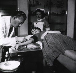 Middlesex Hospital, London, England: Blood being removed for transfusion
