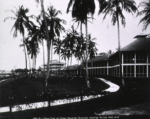 Colon Hospital, Cristobal, Canal Zone: View of east end of grounds, showing Nurses Hall and Physicians Quarters