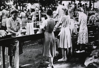 Santo Tomas Prison Hospital, Manila, P.I: Troughs where the prisoners washed their clothes