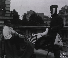 U.S. American National Red Cross Hospital No.1, Paris, France: Wounded patients enjoy some fresh air
