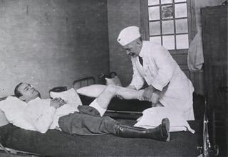 U.S. American National Red Cross Hospital No.1, Paris, France: Patient (Mr. Maurice) receiving massage