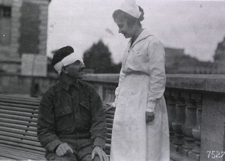 U.S. American National Red Cross Hospital No.1, Paris, France: Patient talking with nurse