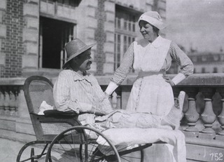 U.S. American National Red Cross Hospital No.1, Paris, France: American nurse talking with French patient