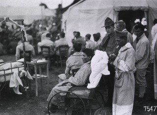 U.S. American National Red Cross Hospital No. 5, Auteuil, France: Wounded American soldiers outside of the tents