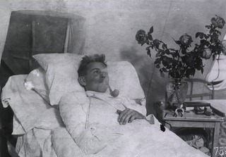 U.S. American National Red Cross Hospital No. 5, Auteuil, France: Patient recovering from wounds, smokes his pipe