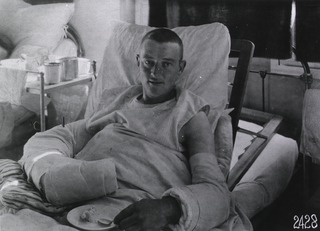 U.S. American National Red Cross Hospital No.1, Paris, France: Wounded American soldier enjoying ice cream