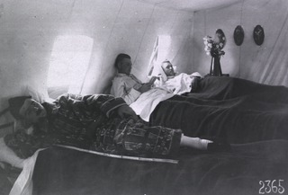 U.S. American National Red Cross Hospital No. 5, Auteuil, France: Soldiers in one of the wards in a portable tent