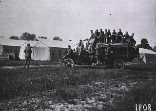 U.S. American National Red Cross Hospital No. 5, Auteuil, France: Arrival of a camion load of finished parts for a new tent unit