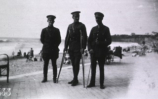 U.S. American National Red Cross Convalescent Hospital No.2, Biarritz, France: Convalescent American and British Officers on the beach