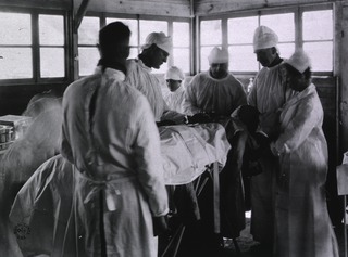 U.S. American National Red Cross Hospital No. 5, Auteuil, France: Operating and x-ray room during surgery