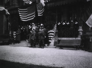 U.S. American National Red Cross Hospital No.3, Paris, France: Decoration ceremonies for Officers. Doctors and nurses watching from balcony