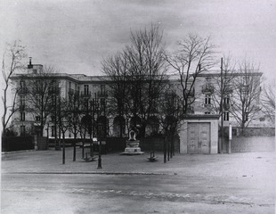 U.S. American National Red Cross Hospital No. 6, Paris, France: View of main entrance with hospital buildings in the background