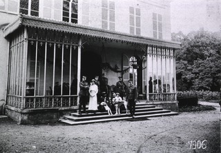 U.S. American National Red Cross Convalescent Hospital No. 8, Verrieres, France: Mrs. Corey's home for Convalescent officers, with owner and some officers