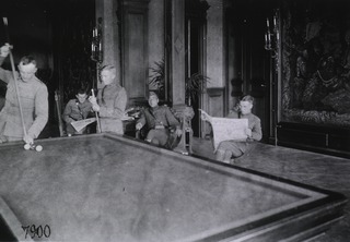U.S. American National Red Cross Convalescent Hospital No. 8, Verrieres, France: Convalescent soldiers playing billiards