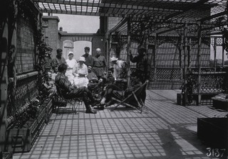 U.S. American National Red Cross Hospital No. 101, Paris, France: Staff members and patients on the roof garden