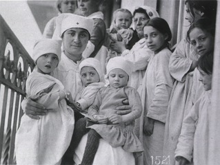 U.S. American National Red Cross Hospital, Evian, France: Nurses with French children being treated