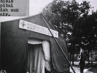 U.S. American National Red Cross Hospital, Jouy-le Chatel, France: Guard outside of hospital tent after German air raid