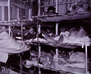 USS Bolivar (US Navy Hospital Ship): Interior view of Ward with wounded Marines