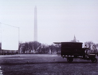 Motion pictures in medicine: Bureau of Commercial Economics motion picture outfit in front of the Washington Monument
