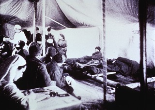 Military: Field Medical Services: Interior view of division field hospital tent