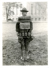 Medicine - Military - Equipment: Rear view of soldier mounted with pack