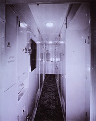 Hospital Trains: Interior view- U.S. Army Medical Department Hospital Unit Car, corridor leading to the compartment and roomette section