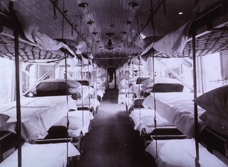 Hospital Trains: Interior view of Red Cross Hospital Train, Ward Car