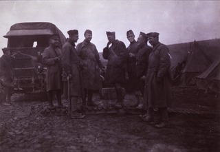 U.S. Army Sanitary Train No. 101: Group of officers at the exterior of the hospital at the little town of Baucherville, France